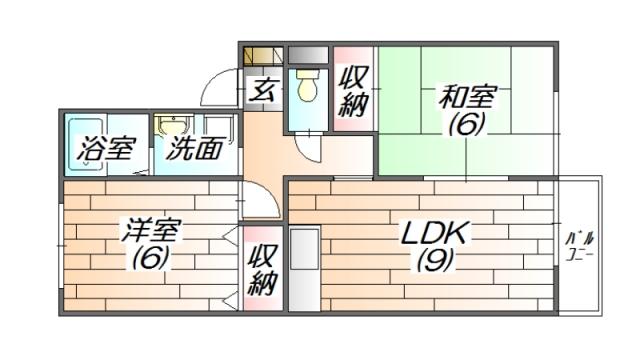 モノクローム古城(2LDK/1階)の間取り写真