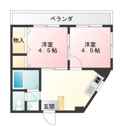 スリーゼビル(2DK/2階)の間取り写真