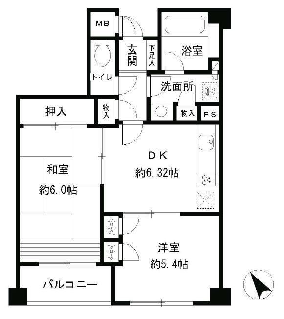 サニーヒルズあざみ野(2DK/2階)の間取り写真