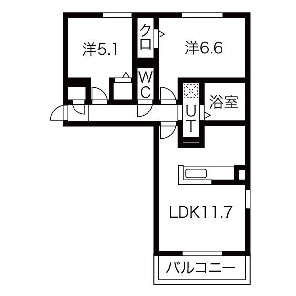 BONHEUR(2LDK/2階)の間取り写真