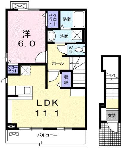 ラ・ルーチェ I(1LDK/2階)の間取り写真