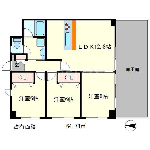 トゥエルヴ宝ヶ池(3LDK/1階)の間取り写真