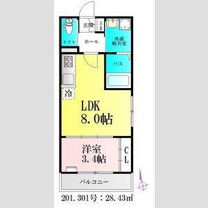 BAU北仙台(1LDK/2階)の間取り写真