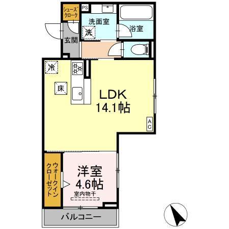 アムール・シェモア(1LDK/1階)の間取り写真