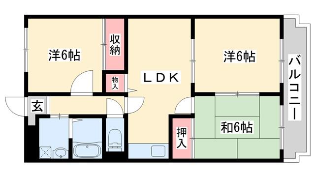 シャトー水田II(3LDK/3階)の間取り写真