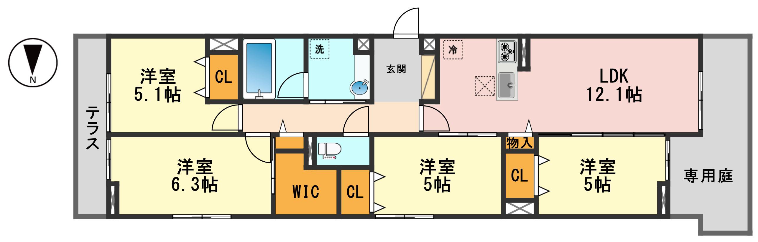 セレスティア新小岩(4LDK/1階)の間取り写真