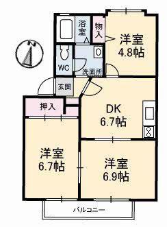グランシード下田(3DK/2階)の間取り写真