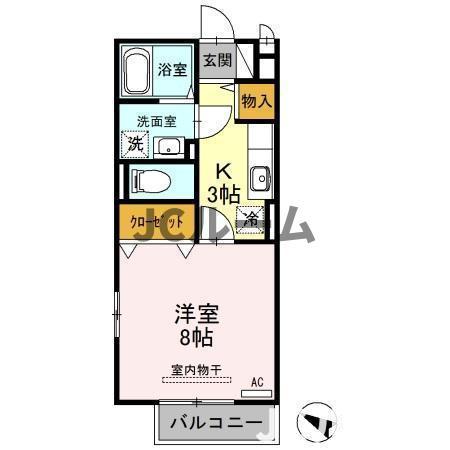 ロイヤルガーデン絆D(1K/1階)の間取り写真