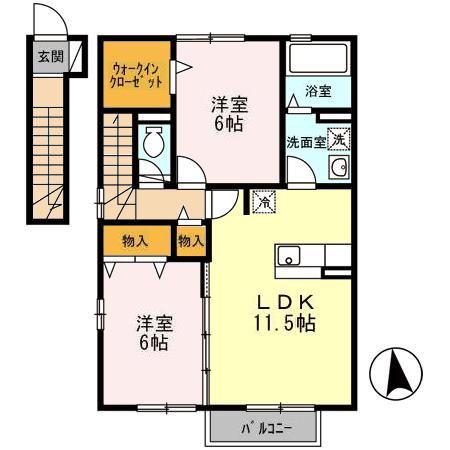セジュール不来方C棟(2LDK/2階)の間取り写真