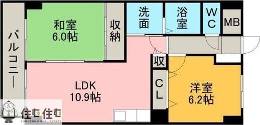 カーサシーガル壱番館(2LDK/2階)の間取り写真