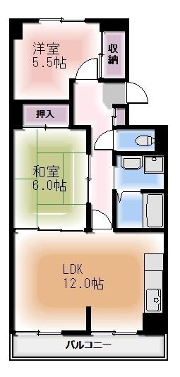 シャトー汐路(2LDK/3階)の間取り写真