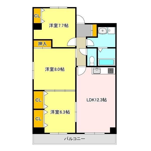マンション桜(3LDK/4階)の間取り写真