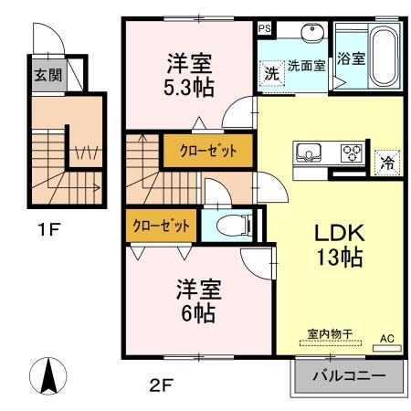 グレイスコート(2LDK/2階)の間取り写真