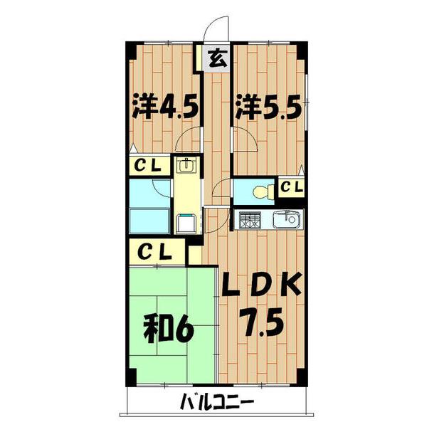 ミアカーサ希望が丘(3LDK/1階)の間取り写真