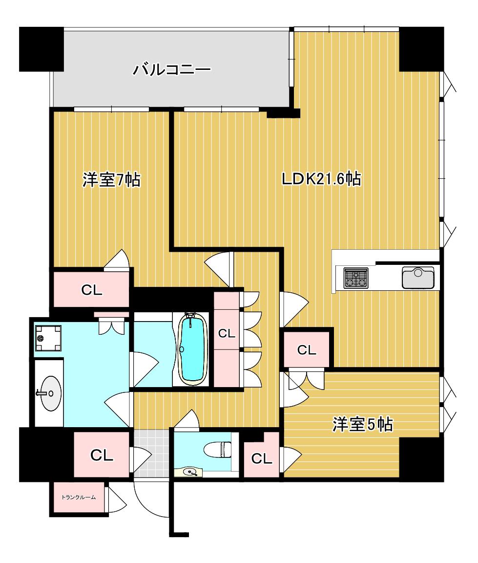 クレヴィアタワー御堂筋本町(2LDK/26階)の間取り写真