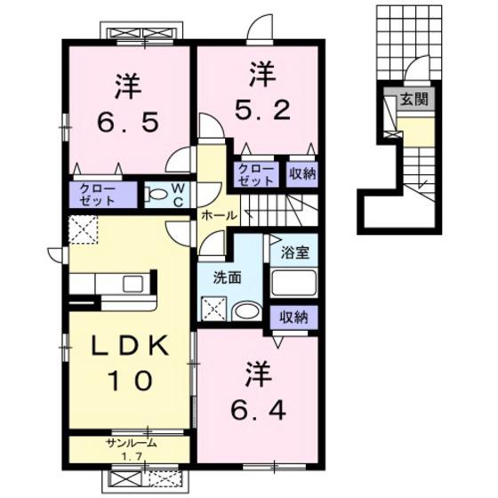 富山地鉄富山市内線 新富町駅(富山) 徒歩21分 2階建 築8年(3LDK/2階)の間取り写真