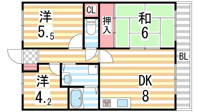 ベルヴェデール大東(3DK/1階)の間取り写真