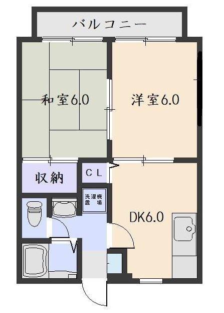 リヴェール西伊敷C(2DK/2階)の間取り写真