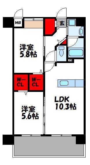 モンクール香椎駅前(2LDK/7階)の間取り写真