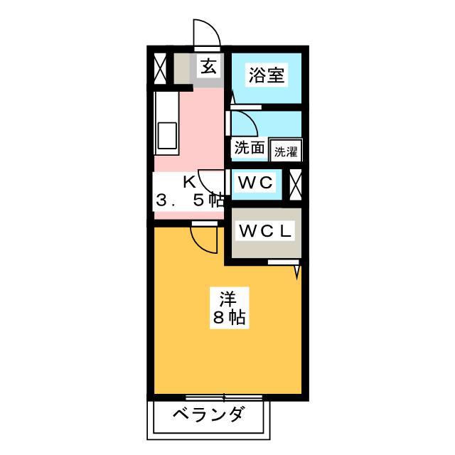 スプランドゥールB(1K/2階)の間取り写真