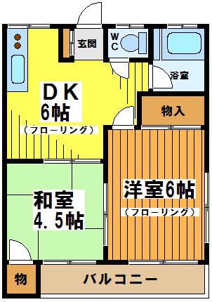 京王線 つつじケ丘駅 徒歩14分 2階建 築51年(2DK/2階)の間取り写真