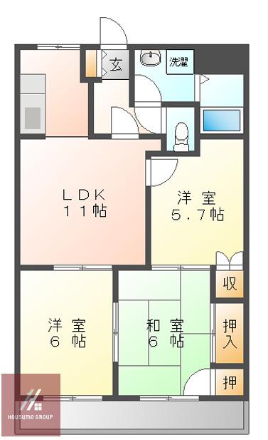 ファミリーハイム大空(3LDK/3階)の間取り写真