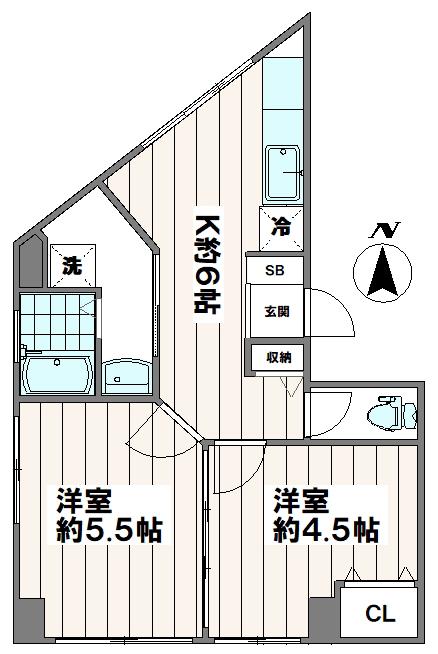 古峯ビル(2DK/6階)の間取り写真