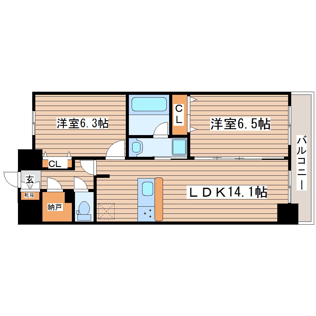 ロージェ泉中央(2LDK/6階)の間取り写真