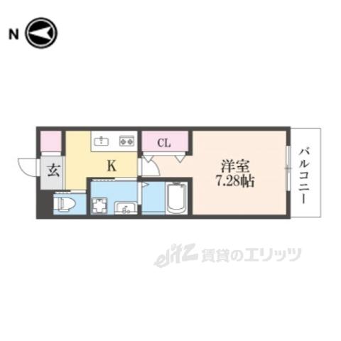 ヴァローレ枚方(1K/4階)の間取り写真