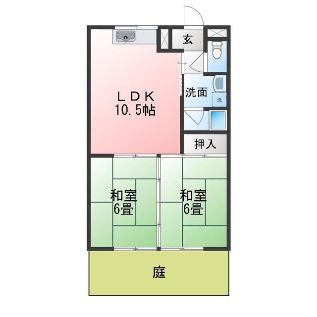 奥田ハイツ(2LDK/1階)の間取り写真