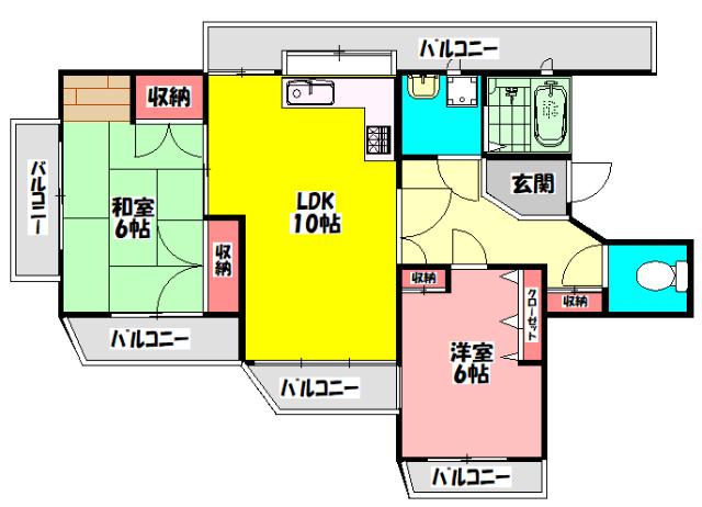 グランビア寺内(2LDK/5階)の間取り写真