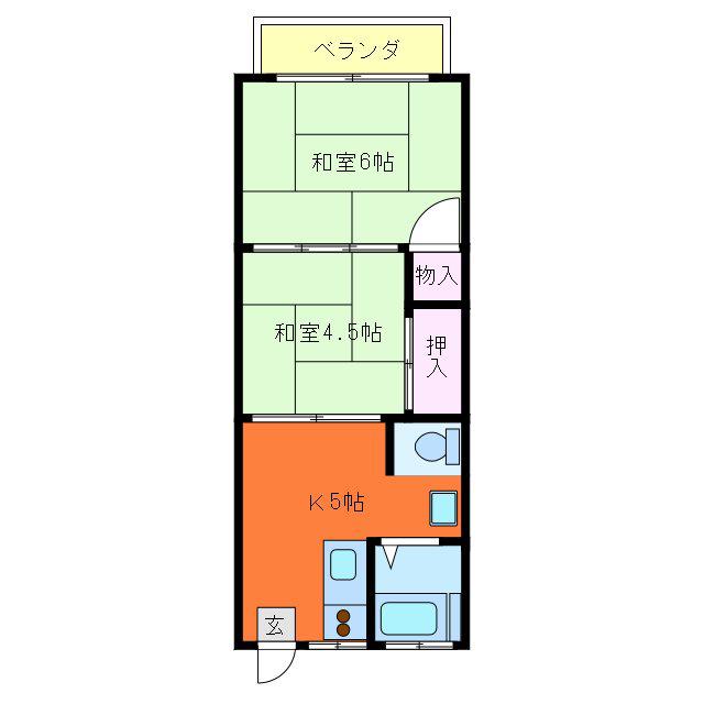 下多荘A(2K/1階)の間取り写真