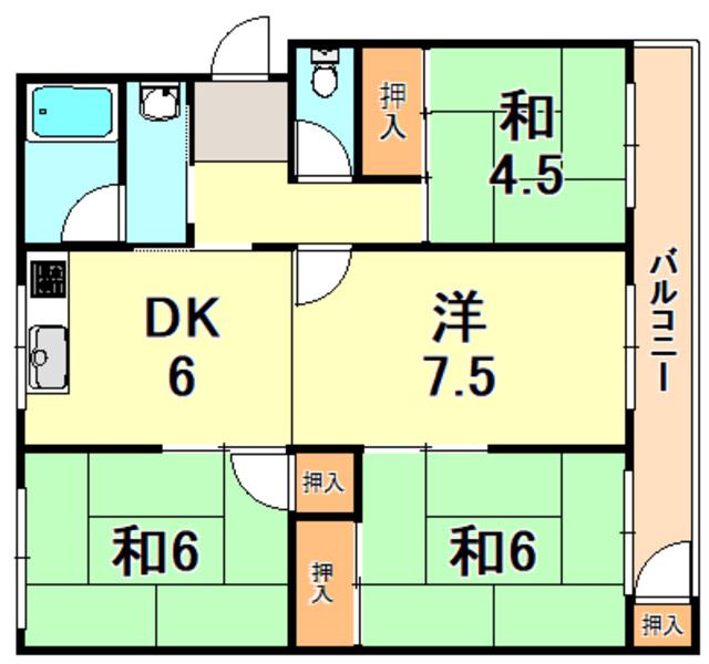 名谷4団地 21号棟(4DK/5階)の間取り写真