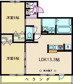 リリー諏訪(2LDK/2階)の間取り写真