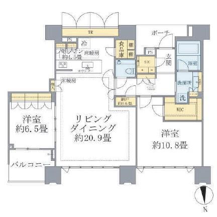 DEUX TOURS ウエスト棟(2LDK/52階)の間取り写真