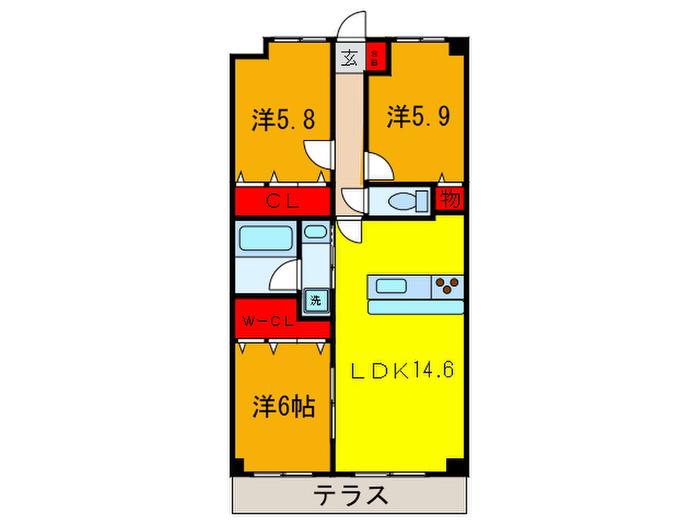 コンフォート下鴨(3LDK/1階)の間取り写真