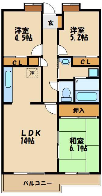 プレヴェール世田谷(3LDK/2階)の間取り写真