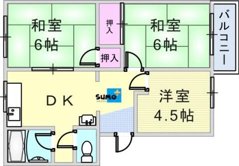 有野台3号棟(3DK/4階)の間取り写真
