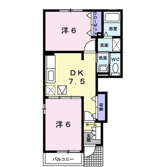 グランデY A(2DK/1階)の間取り写真