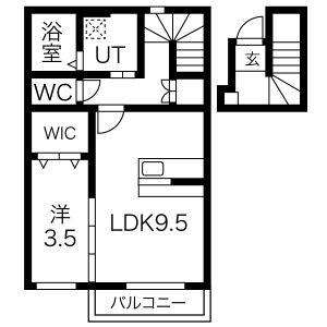ペシュールV(1LDK/2階)の間取り写真