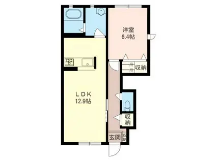 サンモール B(1LDK/1階)の間取り写真