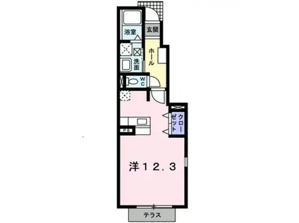 フローラル奥田A(ワンルーム/1階)の間取り写真