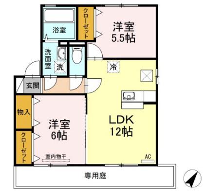 ソレアード松家(2LDK/1階)の間取り写真