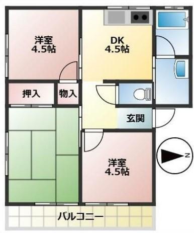 T2ハイツ(3DK/2階)の間取り写真