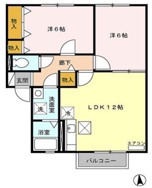 クレーネ東(2LDK/1階)の間取り写真