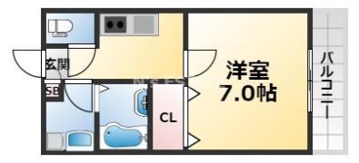 スカイテイカー神戸上沢(1K/2階)の間取り写真