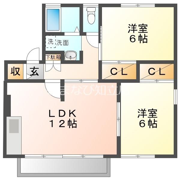 エイトファーム知立B(2LDK/2階)の間取り写真