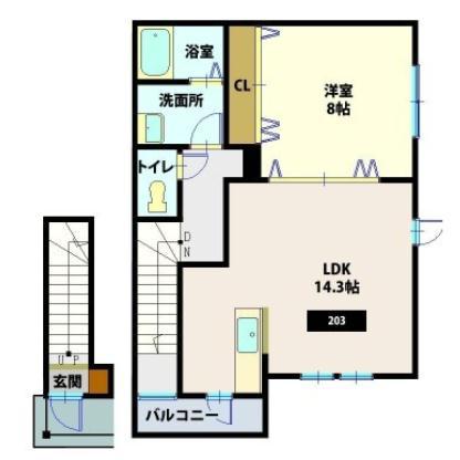 アメニティーコートK&H(1LDK/2階)の間取り写真