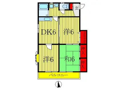コーポウキガヤ(3DK/2階)の間取り写真