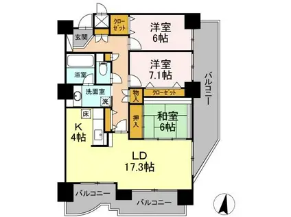 リブウェル真駒内緑町 ウエストビュー(3LDK/9階)の間取り写真